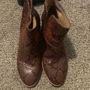 Black and brown snake print leather boots from Madewell size 6.5.